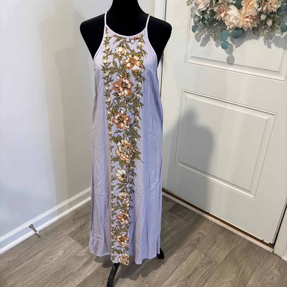 ONeill Womens Mayson Dress Size L Lavender Floral Halter Maxi Swim Coverup